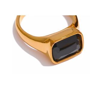 💎144💎‎ BEAUTIFUL BLACK ONYX RING WITH GOLD FINISH